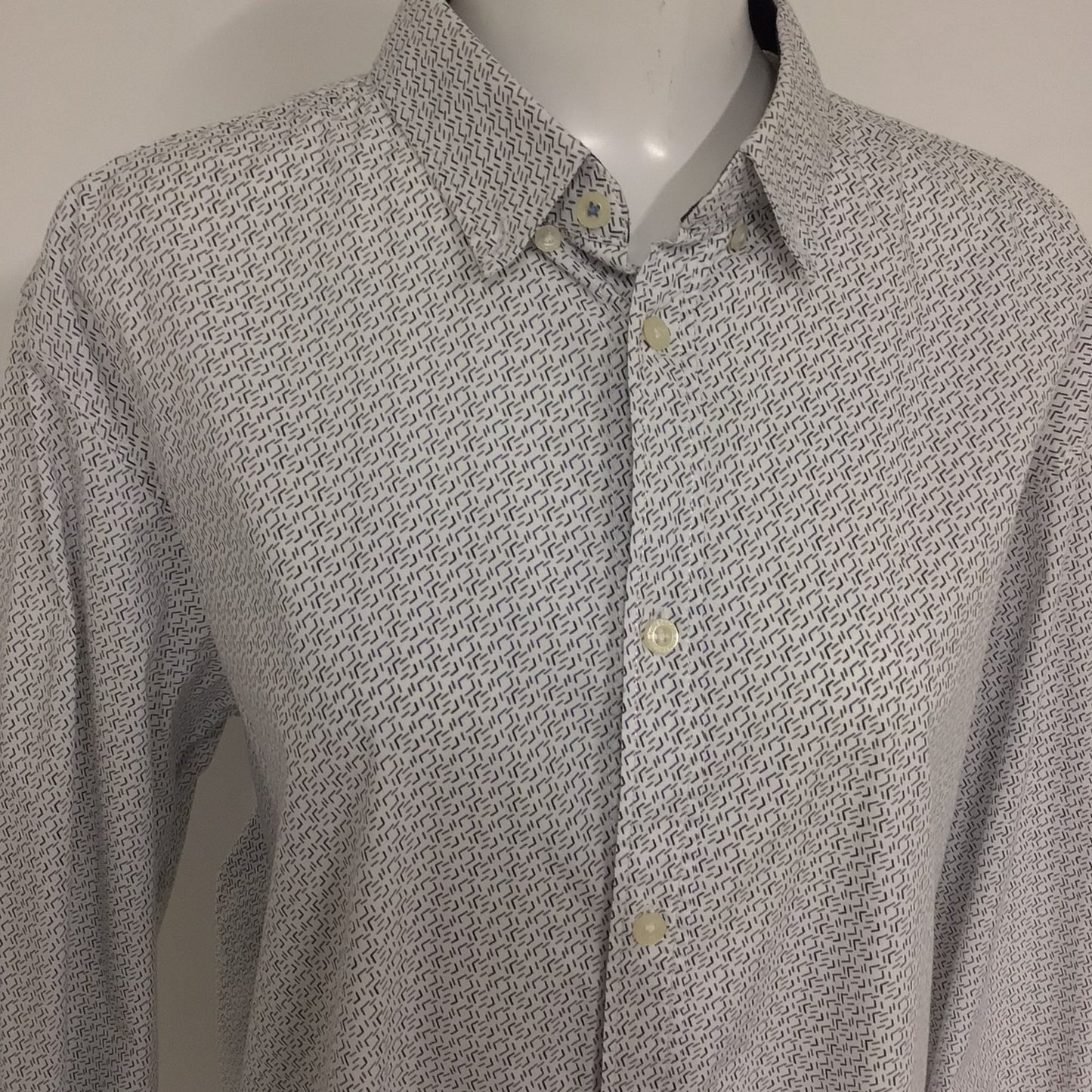 Tom Tailor Blue & White Patterned Shirt Regular Stretch Size XL