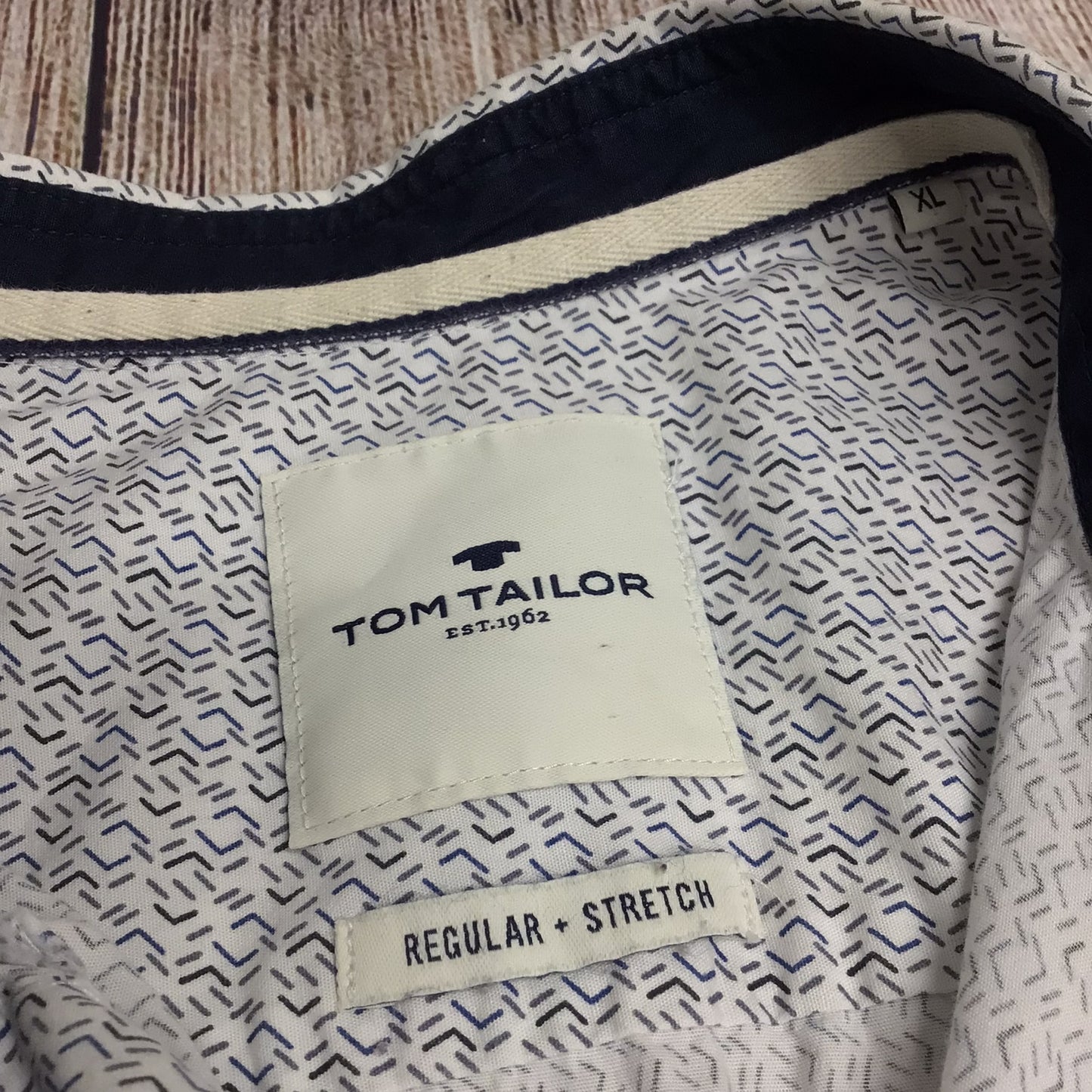 Tom Tailor Blue & White Patterned Shirt Regular Stretch Size XL