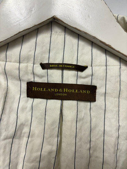 Holland and Holland White and Navy Made In France Cotton Blend Pinstripe Suit 46/40