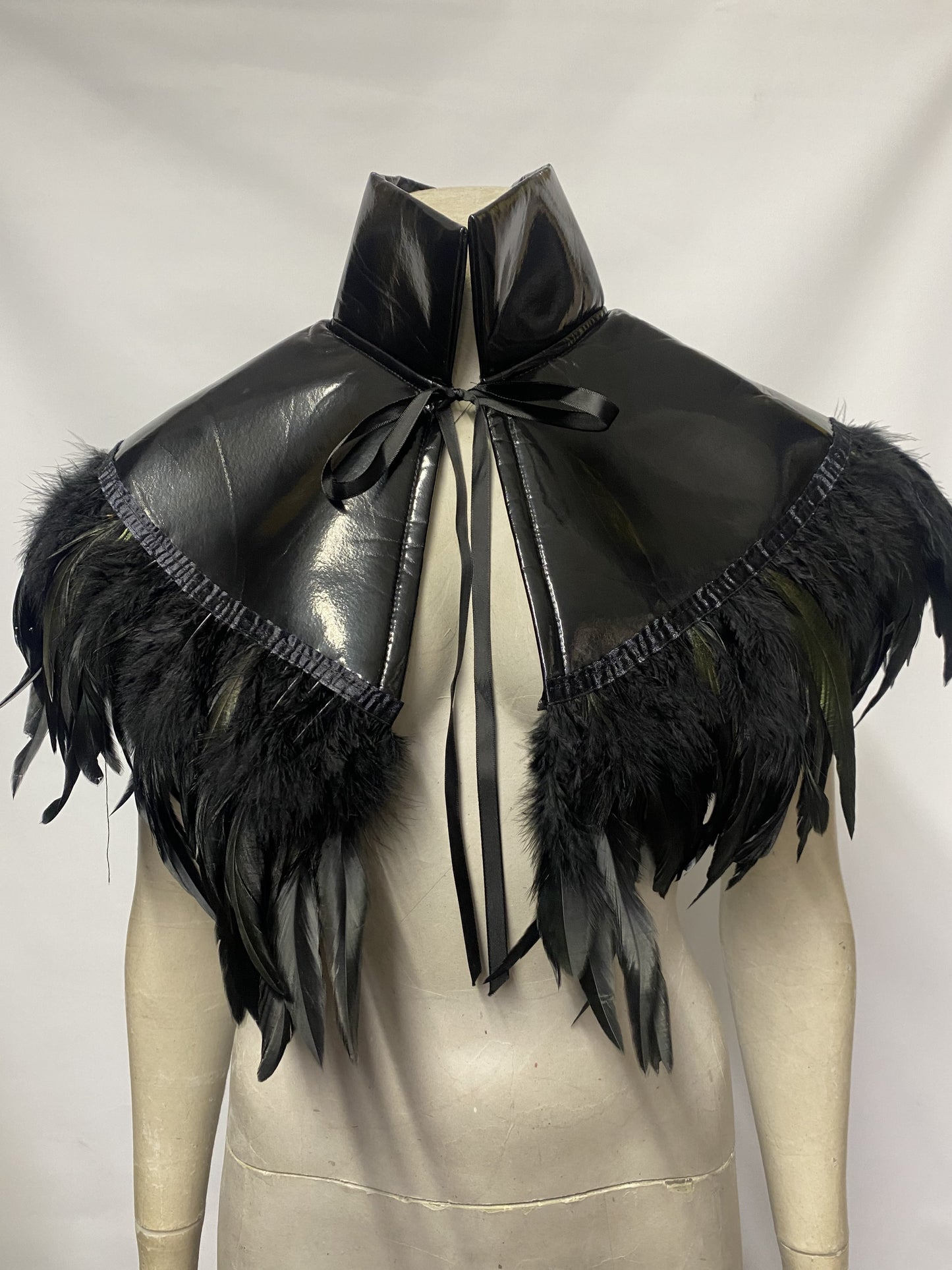 Phaze Black Patent Feather Cape