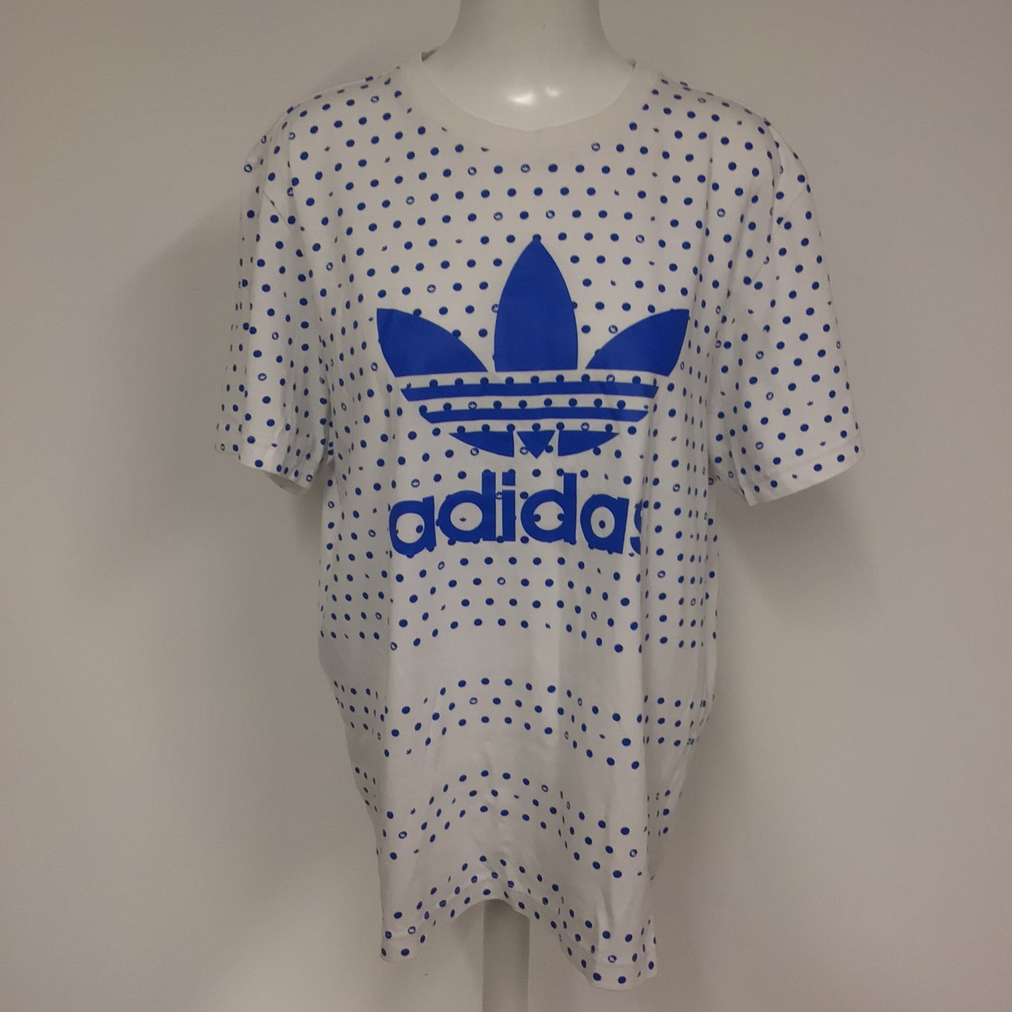 Adidas White & Blue Cotton Blend Polka Dot T Shirt Size L