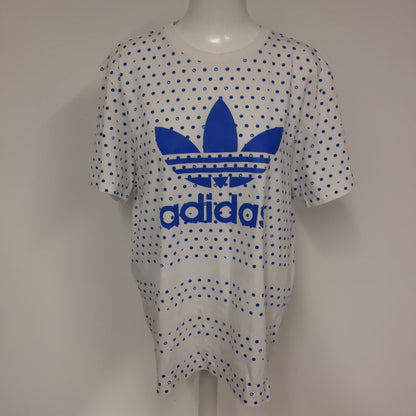 Adidas White & Blue Cotton Blend Polka Dot T Shirt Size L