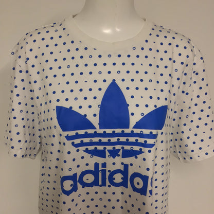 Adidas White & Blue Cotton Blend Polka Dot T Shirt Size L