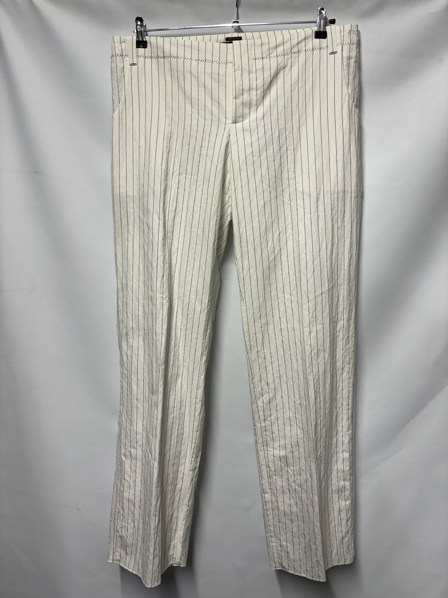 Holland and Holland White and Navy Made In France Cotton Blend Pinstripe Suit 46/40