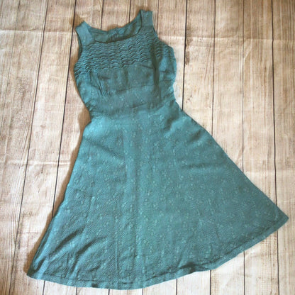 Vintage Teal Green Blue Dress w/Cape Size Ch35”