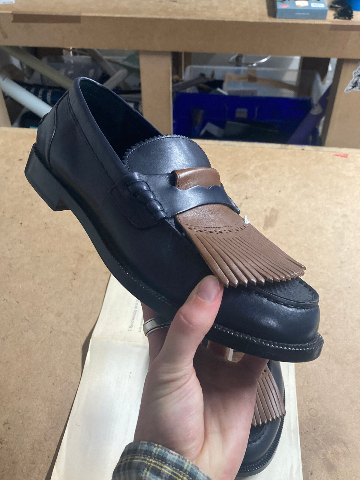 Burberry Navy/Brown Kiltie Loafers Size 44