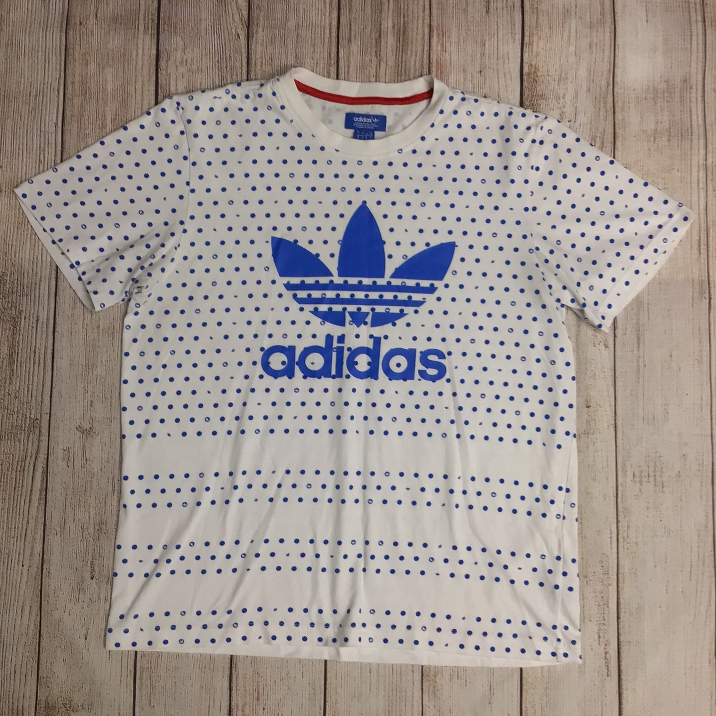 Adidas White & Blue Cotton Blend Polka Dot T Shirt Size L