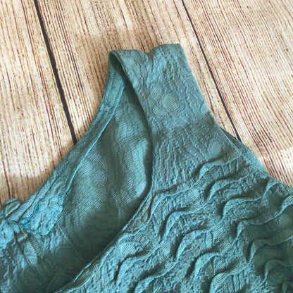 Vintage Teal Green Blue Dress w/Cape Size Ch35”