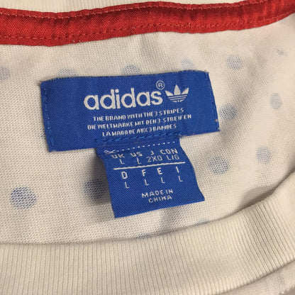 Adidas White & Blue Cotton Blend Polka Dot T Shirt Size L