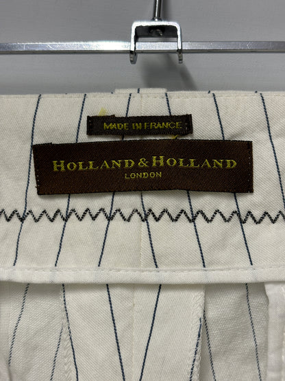 Holland and Holland White and Navy Made In France Cotton Blend Pinstripe Suit 46/40