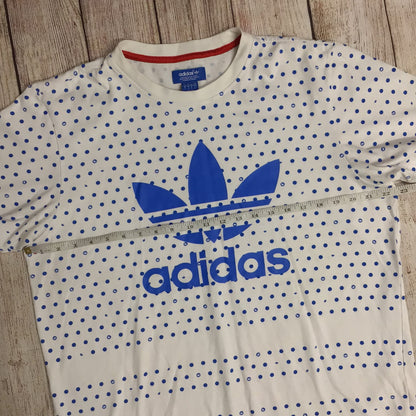 Adidas White & Blue Cotton Blend Polka Dot T Shirt Size L