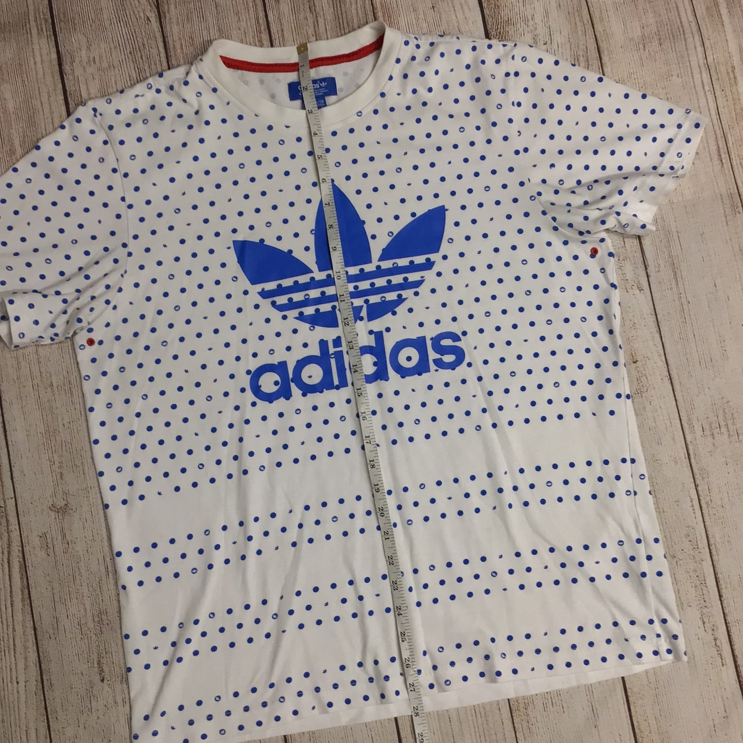 Adidas White & Blue Cotton Blend Polka Dot T Shirt Size L