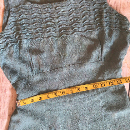 Vintage Teal Green Blue Dress w/Cape Size Ch35”