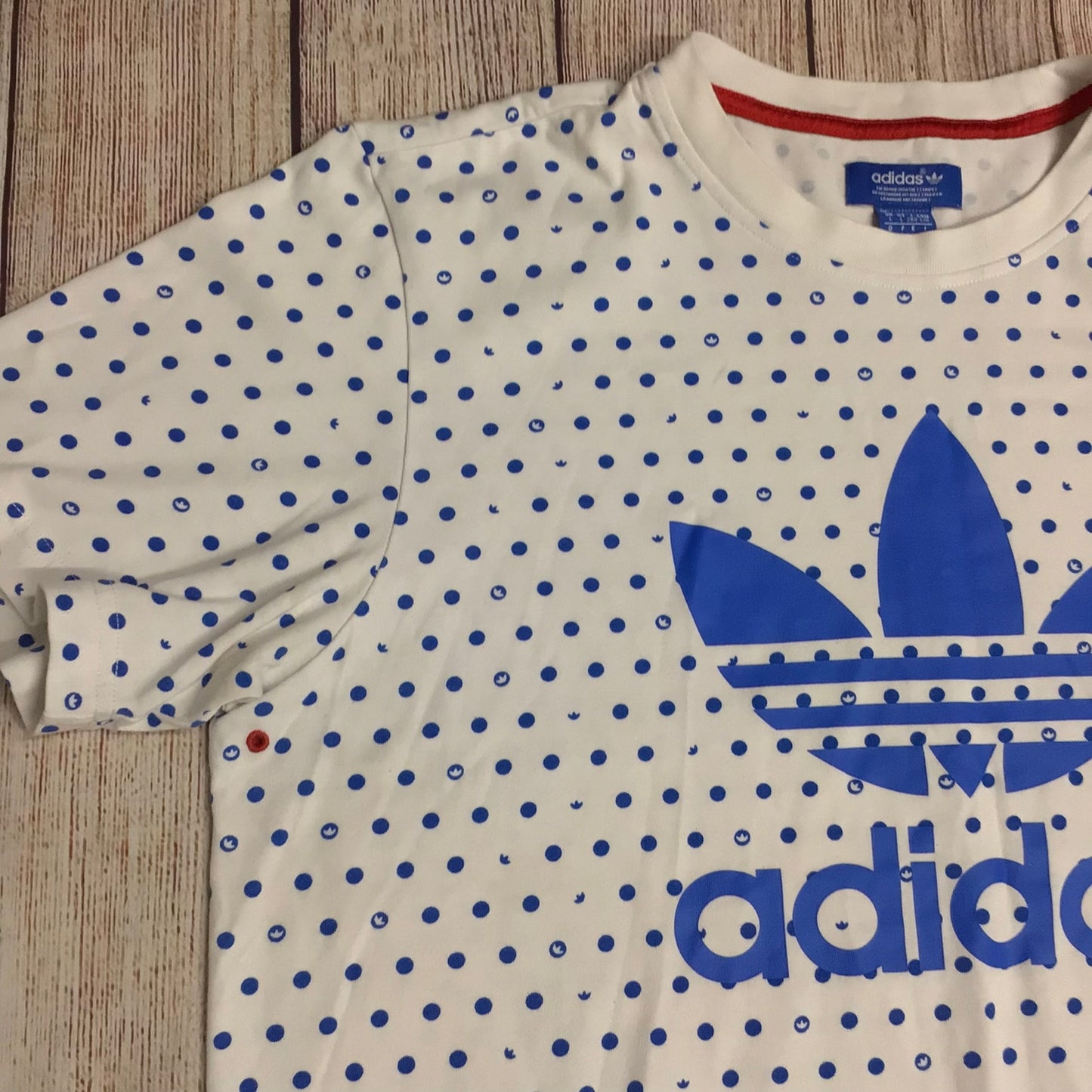 Adidas White & Blue Cotton Blend Polka Dot T Shirt Size L