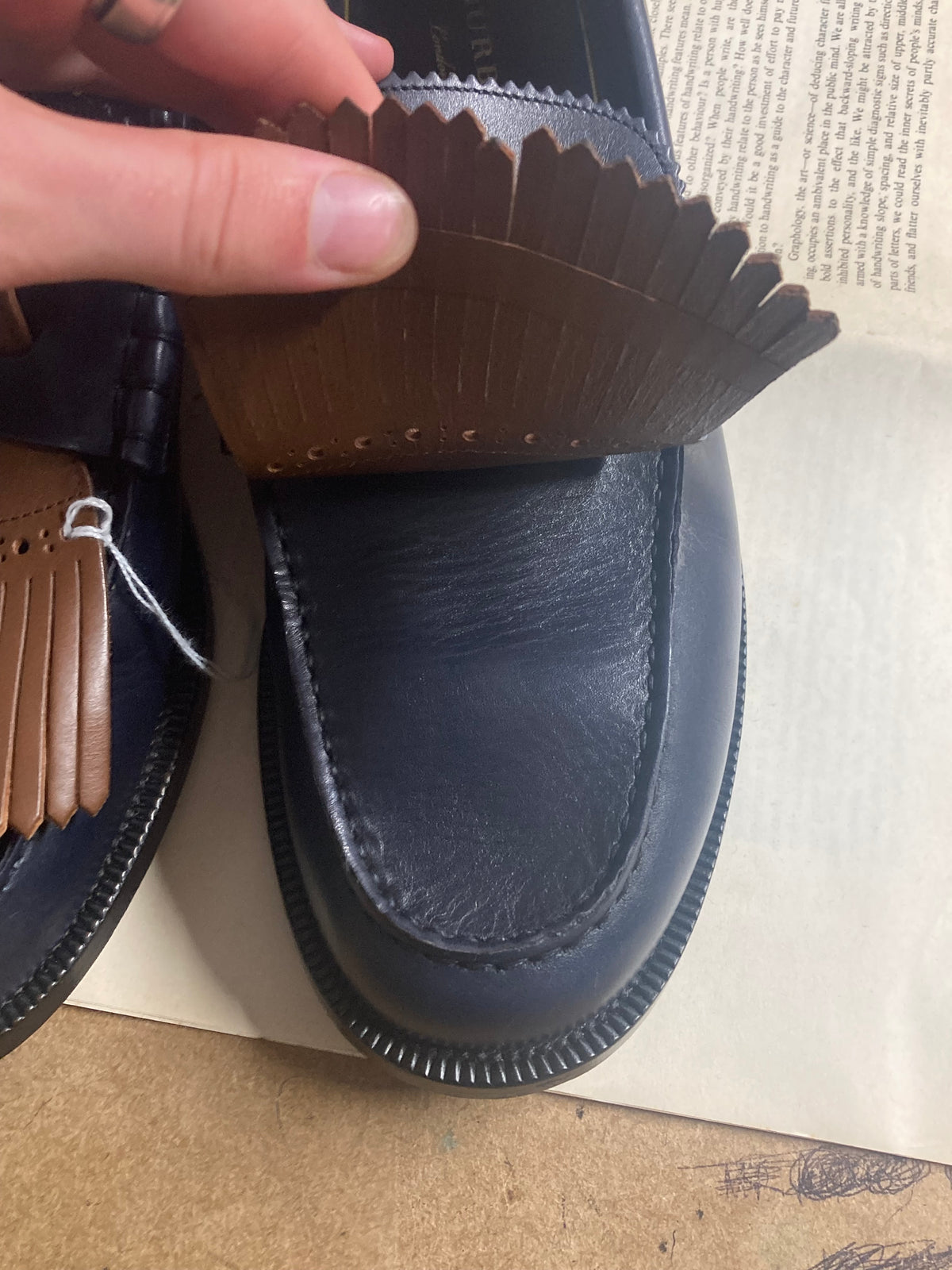 Burberry Navy/Brown Kiltie Loafers Size 44