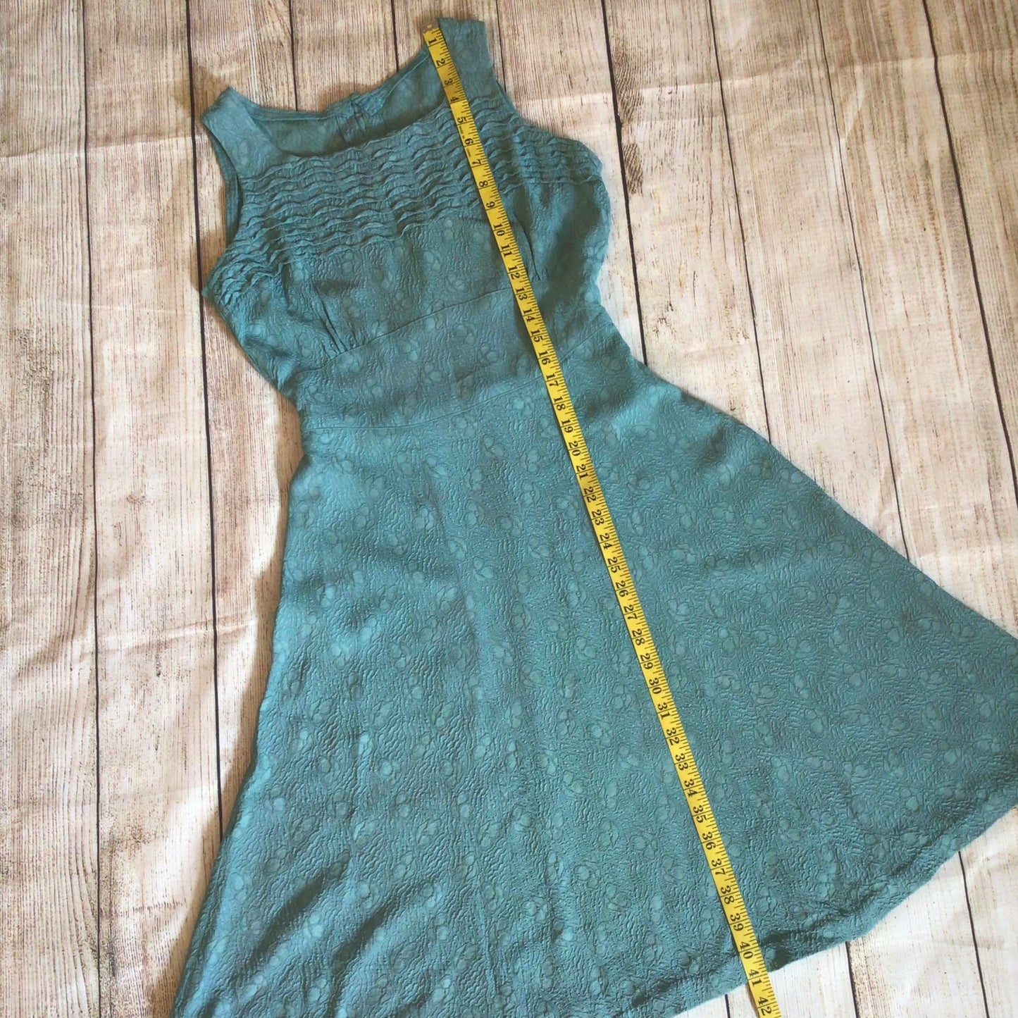 Vintage Teal Green Blue Dress w/Cape Size Ch35”