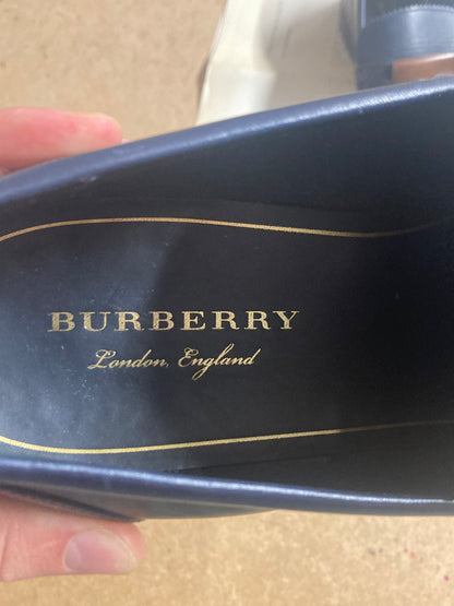 Burberry Navy/Brown Kiltie Loafers Size 44