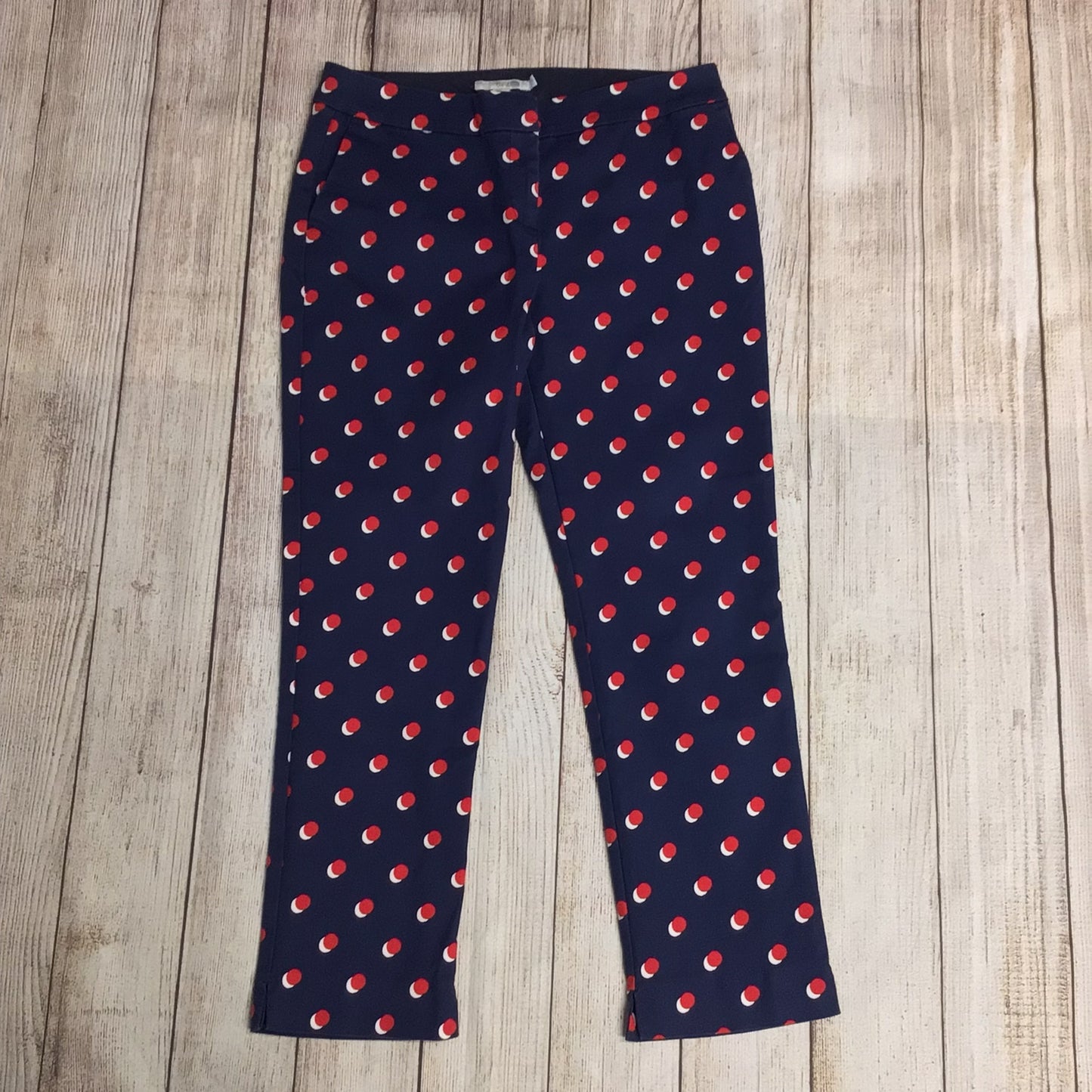 Boden Navy Blue & Red Polk Dot Cotton Blend Cropped Trousers Size 14 Petite