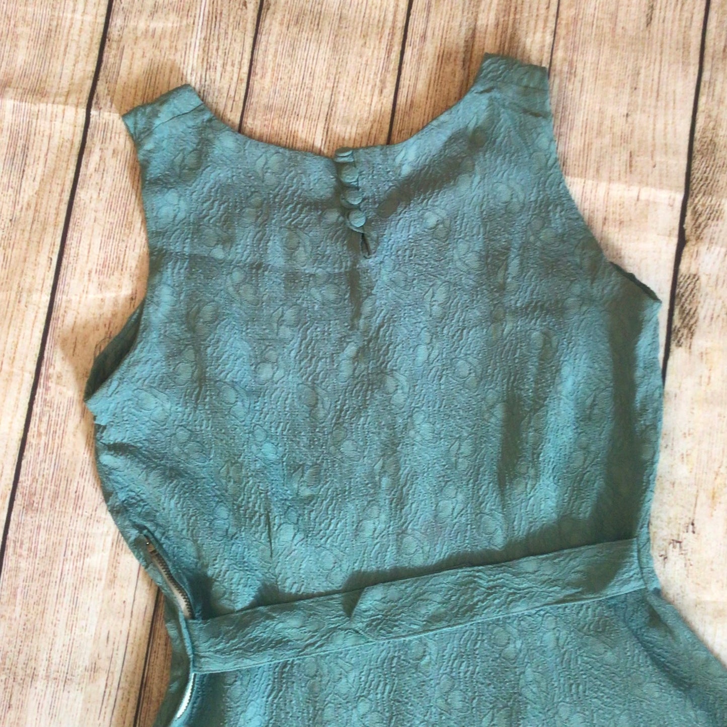 Vintage Teal Green Blue Dress w/Cape Size Ch35”