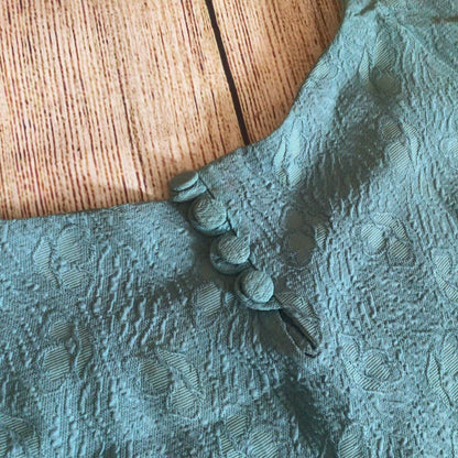 Vintage Teal Green Blue Dress w/Cape Size Ch35”