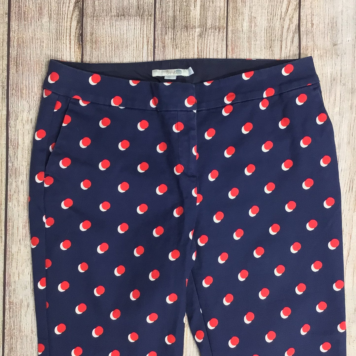 Boden Navy Blue & Red Polk Dot Cotton Blend Cropped Trousers Size 14 Petite