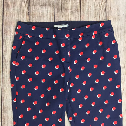 Boden Navy Blue & Red Polk Dot Cotton Blend Cropped Trousers Size 14 Petite