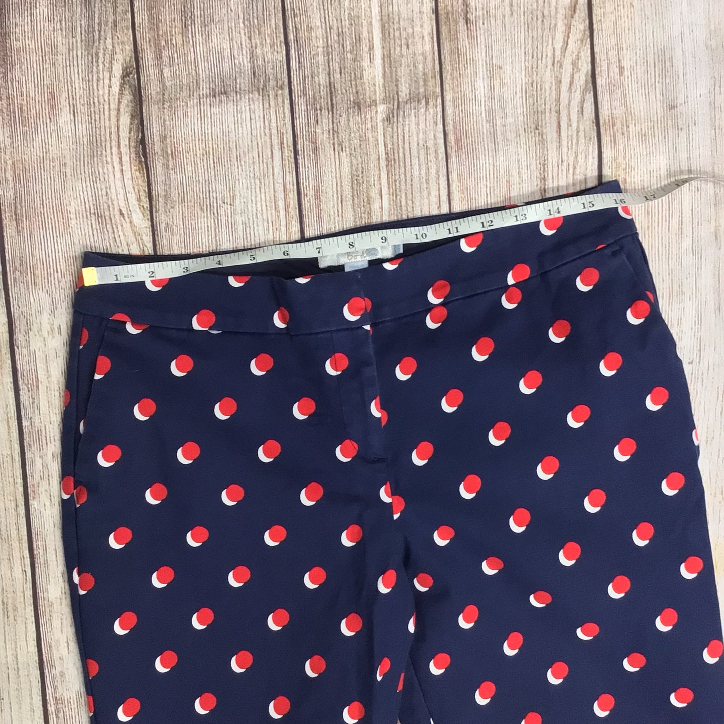 Boden Navy Blue & Red Polk Dot Cotton Blend Cropped Trousers Size 14 Petite