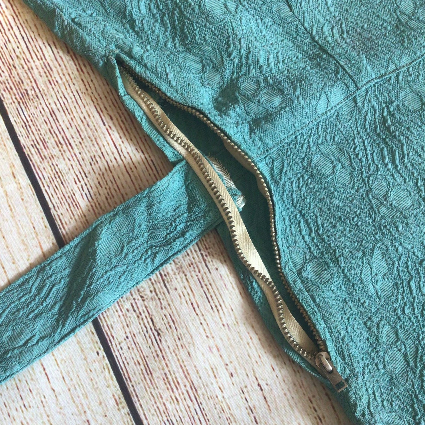 Vintage Teal Green Blue Dress w/Cape Size Ch35”