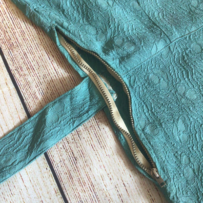 Vintage Teal Green Blue Dress w/Cape Size Ch35”