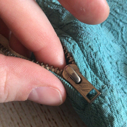 Vintage Teal Green Blue Dress w/Cape Size Ch35”