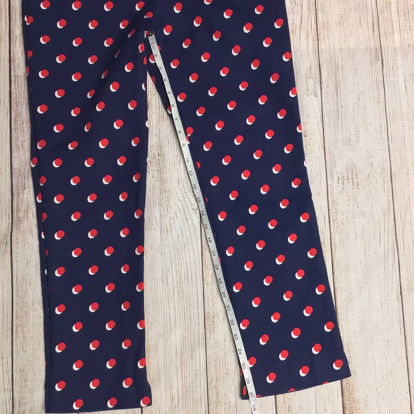 Boden Navy Blue & Red Polk Dot Cotton Blend Cropped Trousers Size 14 Petite