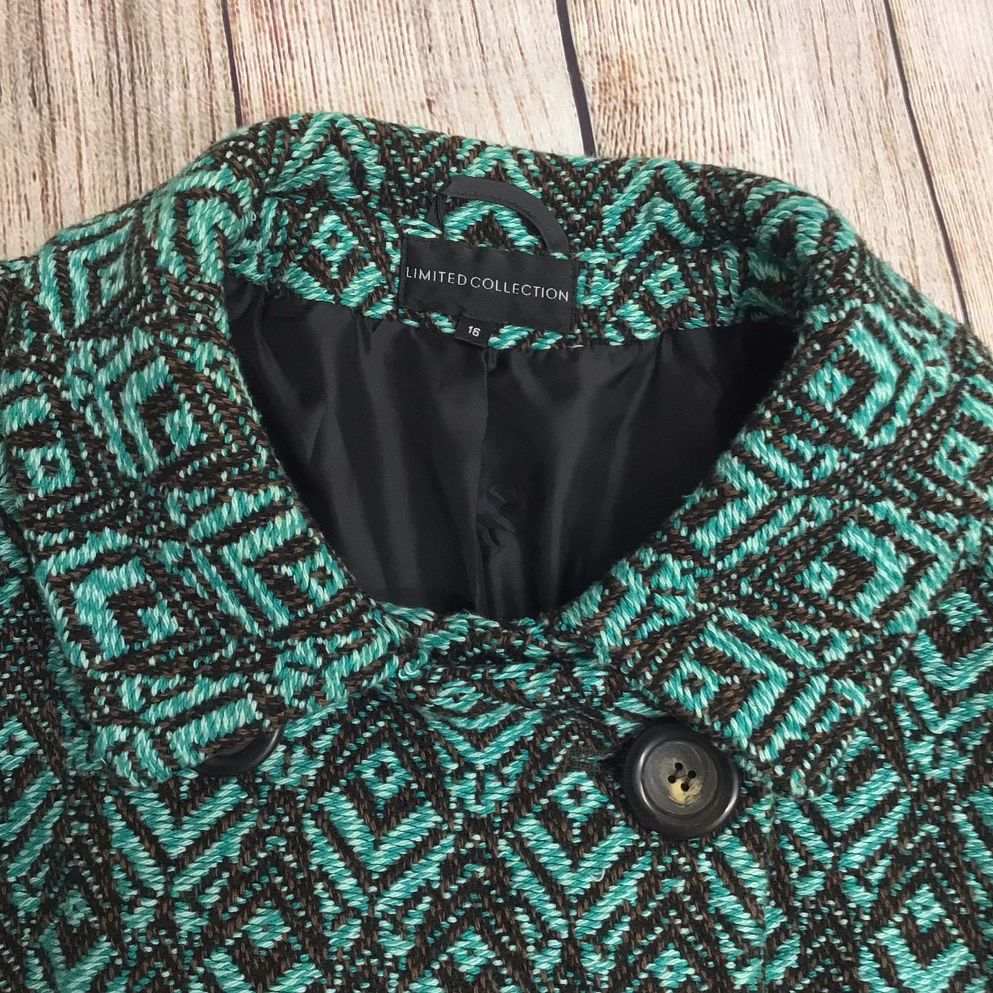 Limited Collection Green & Black Short Double Breasted Jacket Size 16