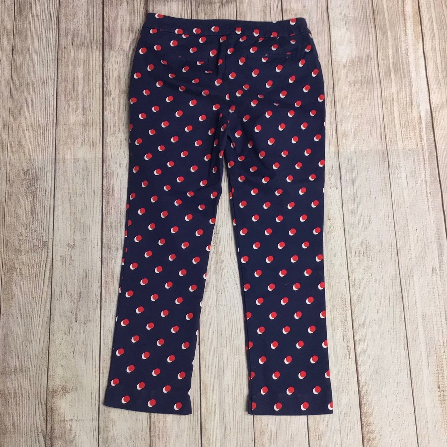 Boden Navy Blue & Red Polk Dot Cotton Blend Cropped Trousers Size 14 Petite