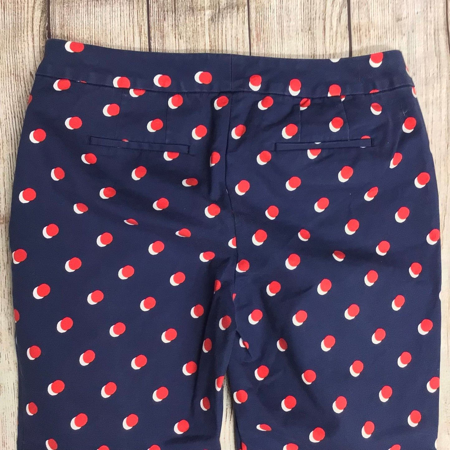 Boden Navy Blue & Red Polk Dot Cotton Blend Cropped Trousers Size 14 Petite