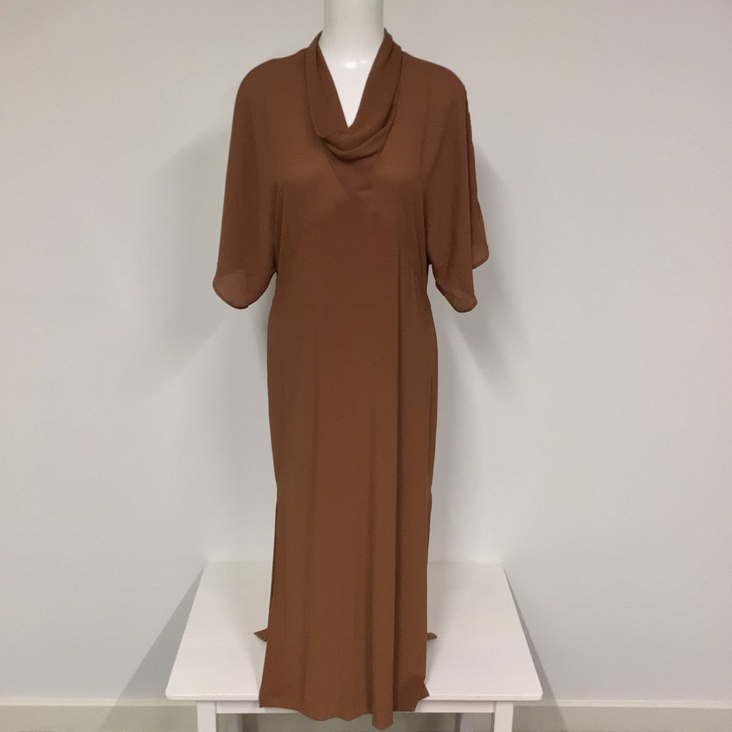 Next Dark Sand Brown Short Sleeve Cowl Neck Maxi Dress Size 12