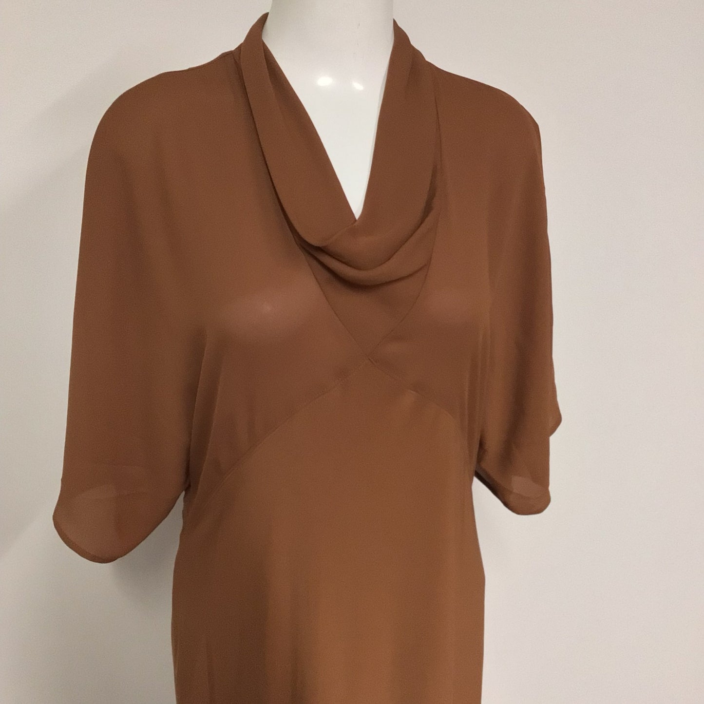 Next Dark Sand Brown Short Sleeve Cowl Neck Maxi Dress Size 12