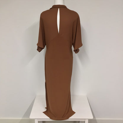 Next Dark Sand Brown Short Sleeve Cowl Neck Maxi Dress Size 12