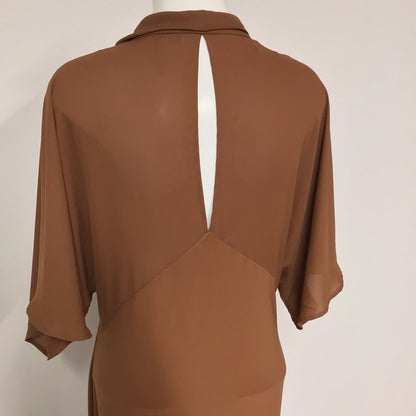 Next Dark Sand Brown Short Sleeve Cowl Neck Maxi Dress Size 12