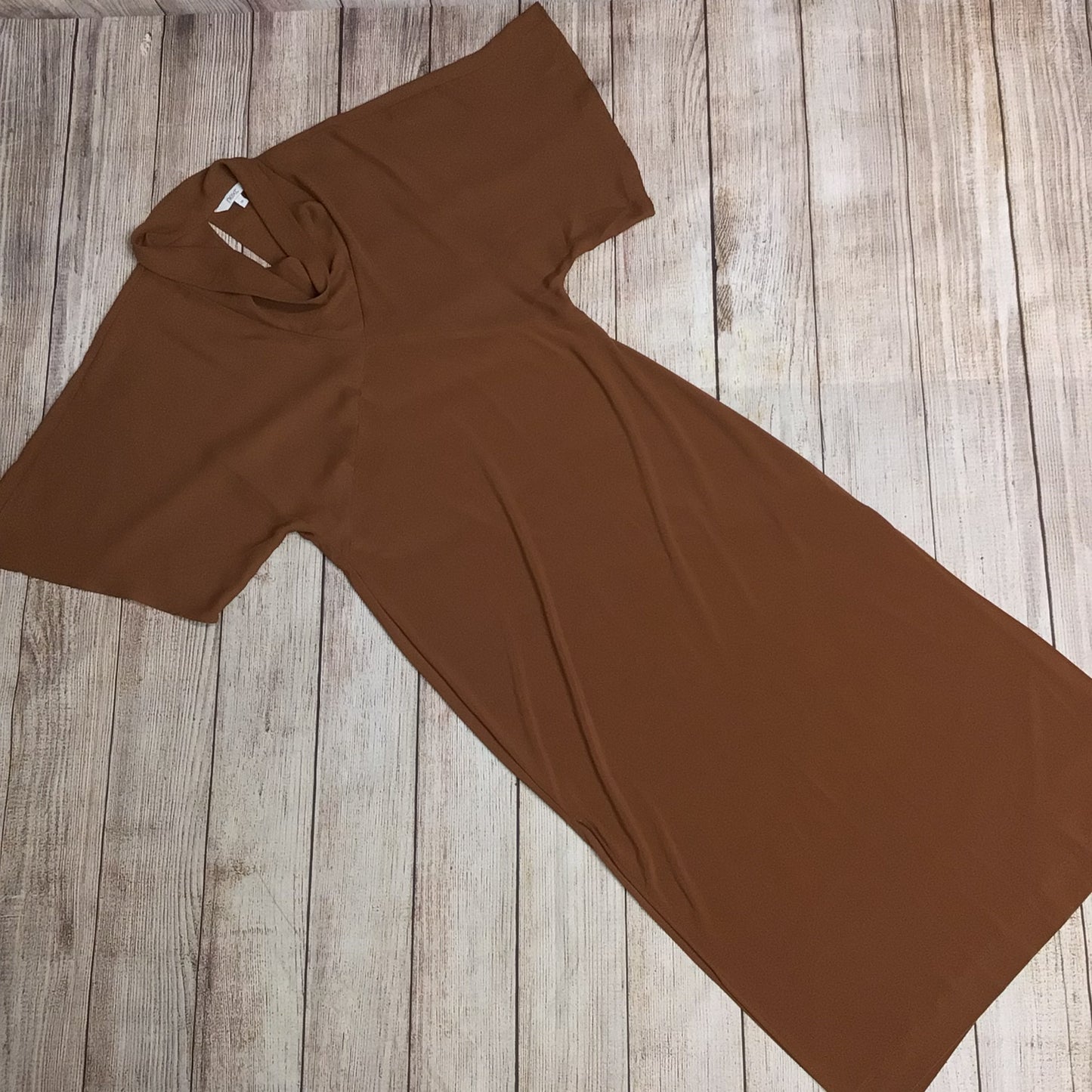 Next Dark Sand Brown Short Sleeve Cowl Neck Maxi Dress Size 12