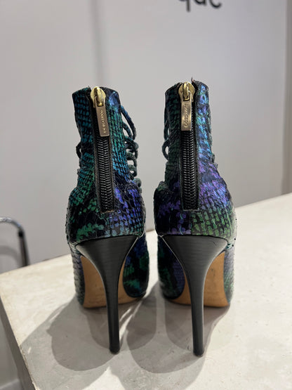 Jimmy Choo Blue and Green Snake Effect Heels Size 3