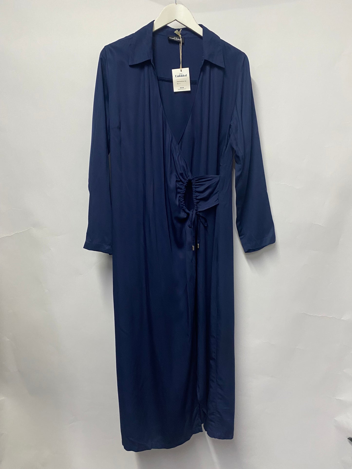 This is Unfolded Navy Christina Wrap Midi Dress 14 BNWT