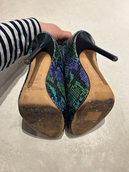 Jimmy Choo Blue and Green Snake Effect Heels Size 3