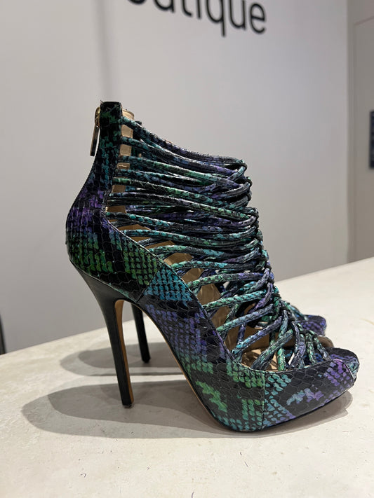 Jimmy Choo Blue and Green Snake Effect Heels Size 3