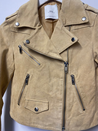 Mango Beige Suede Cropped Biker Jacker Extra Small