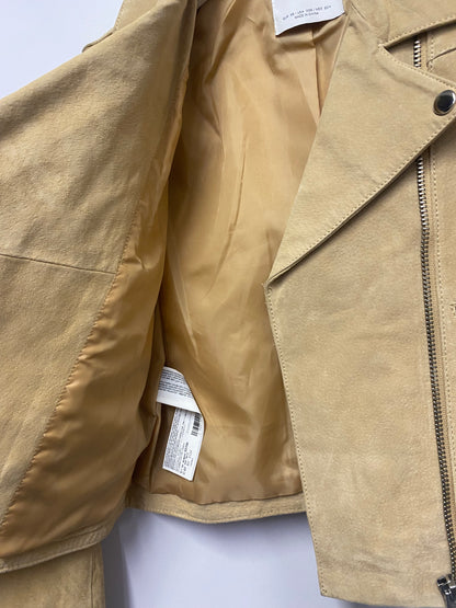 Mango Beige Suede Cropped Biker Jacker Extra Small
