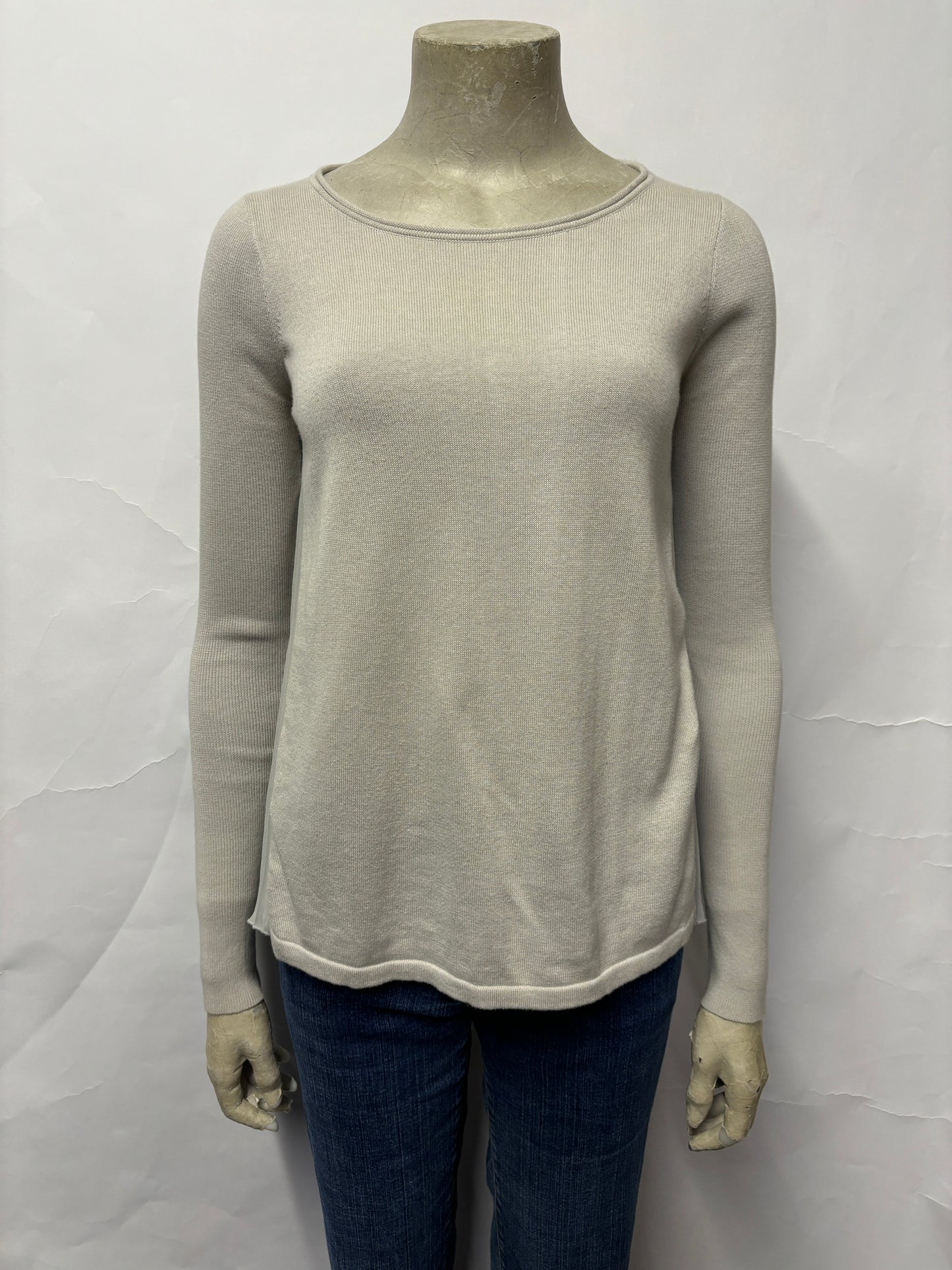 Armani Exchange Grey Knitted Jumper With Sheer Pleated Back XS