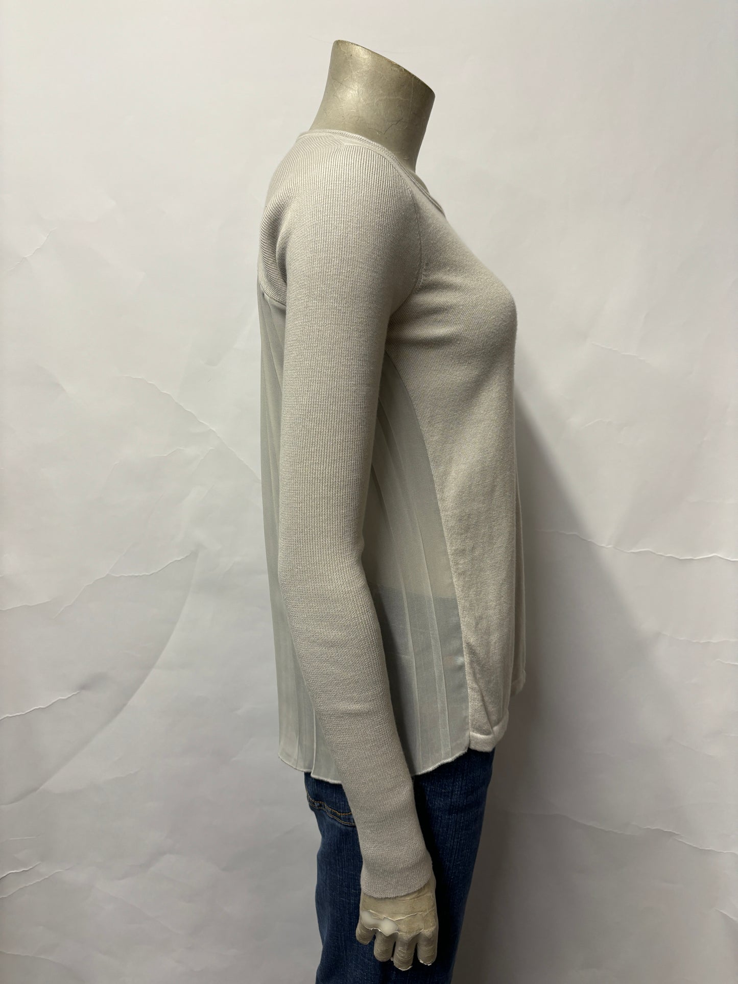 Armani Exchange Grey Knitted Jumper With Sheer Pleated Back XS