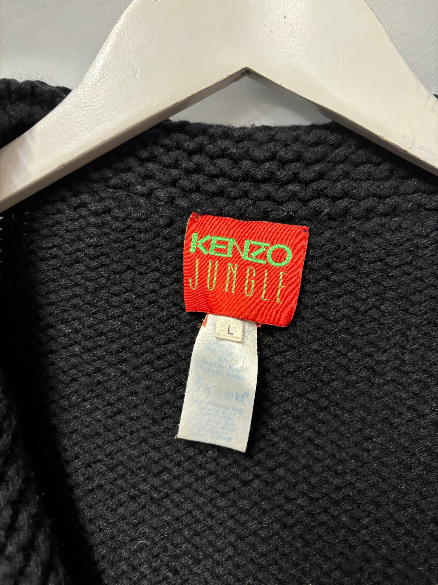 Kenzo Jungle Black Wool Knitted Blend Cardigan Large