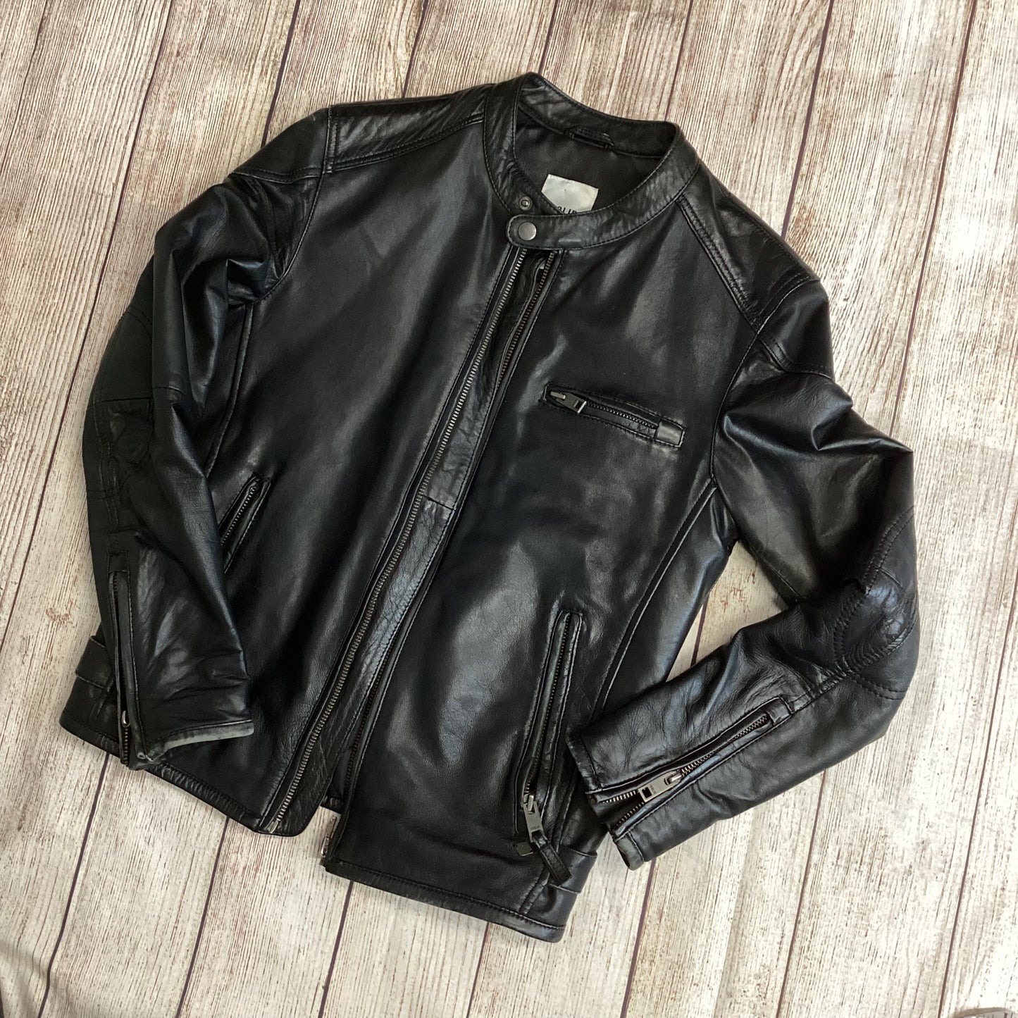 Solid Denmark Black Leather Biker Style Jacket Size S