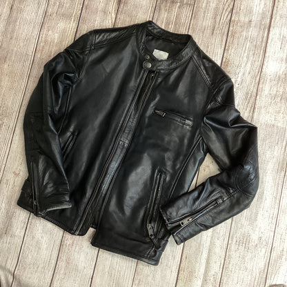 Solid Denmark Black Leather Biker Style Jacket Size S